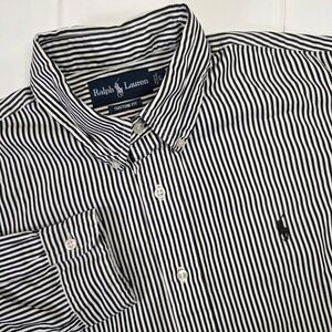 Ralph Lauren Mens L Custom Fit Striped Button Down Shirt Black White Long Sleeve